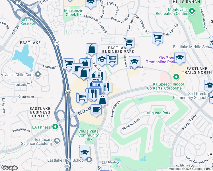 map of restaurants, bars, coffee shops, grocery stores, and more near 2325 Otay Lakes Road in Chula Vista