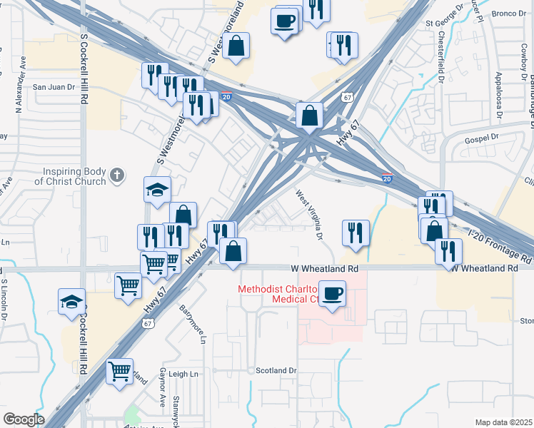map of restaurants, bars, coffee shops, grocery stores, and more near 912 Marvin D. Love Freeway in Dallas