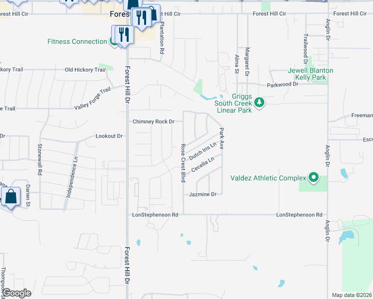 map of restaurants, bars, coffee shops, grocery stores, and more near 3701 Caladium Lane in Forest Hill