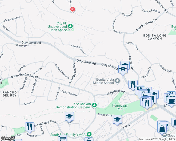map of restaurants, bars, coffee shops, grocery stores, and more near 548 Almonte Place in Chula Vista
