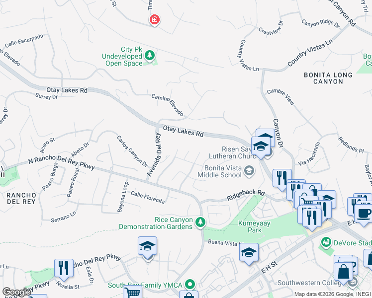 map of restaurants, bars, coffee shops, grocery stores, and more near 548 Almonte Place in Chula Vista