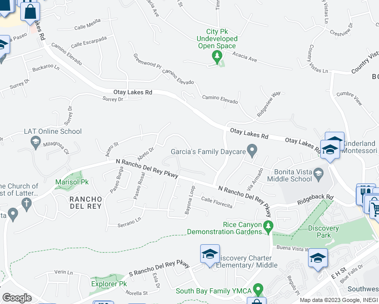 map of restaurants, bars, coffee shops, grocery stores, and more near 520 Carlos Canyon Court in Chula Vista