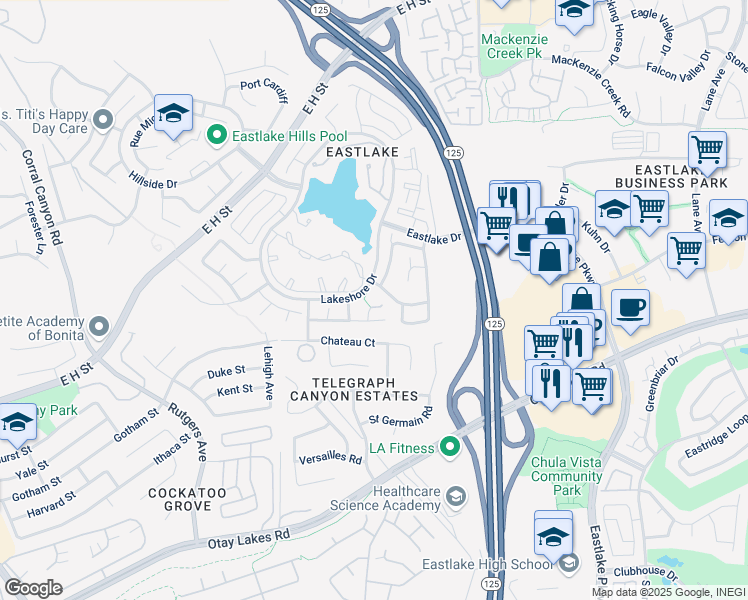 map of restaurants, bars, coffee shops, grocery stores, and more near 801 Willowbrook Court in Chula Vista