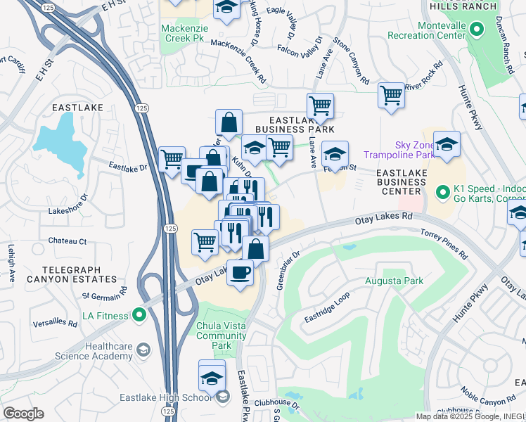 map of restaurants, bars, coffee shops, grocery stores, and more near 2325 Otay Lakes Road in Chula Vista