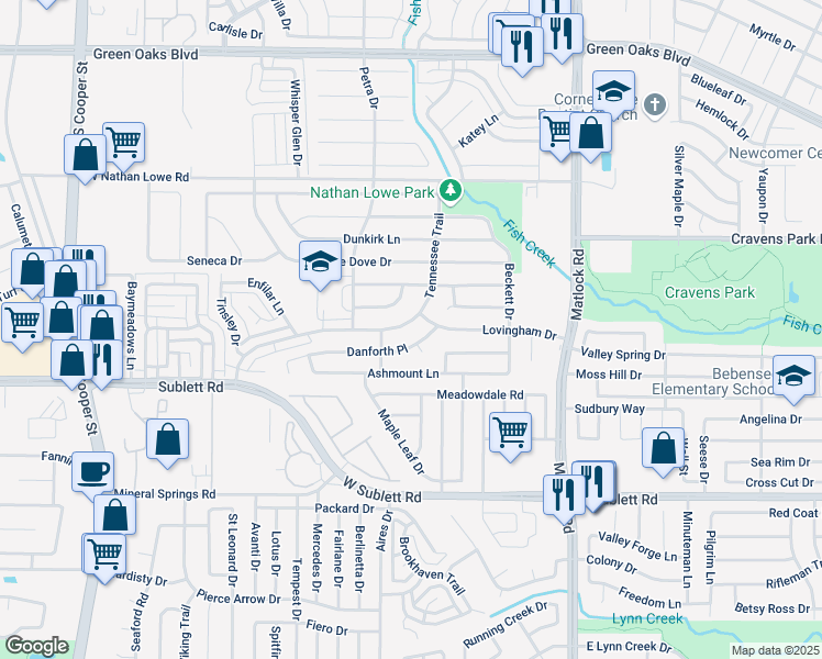 map of restaurants, bars, coffee shops, grocery stores, and more near 922 Tennessee Trail in Arlington