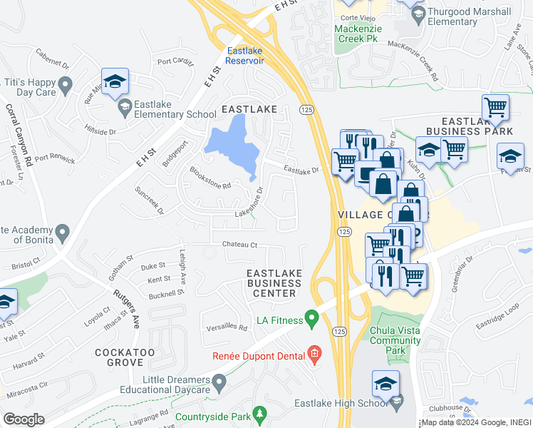 map of restaurants, bars, coffee shops, grocery stores, and more near 820 Southshore Drive in Chula Vista