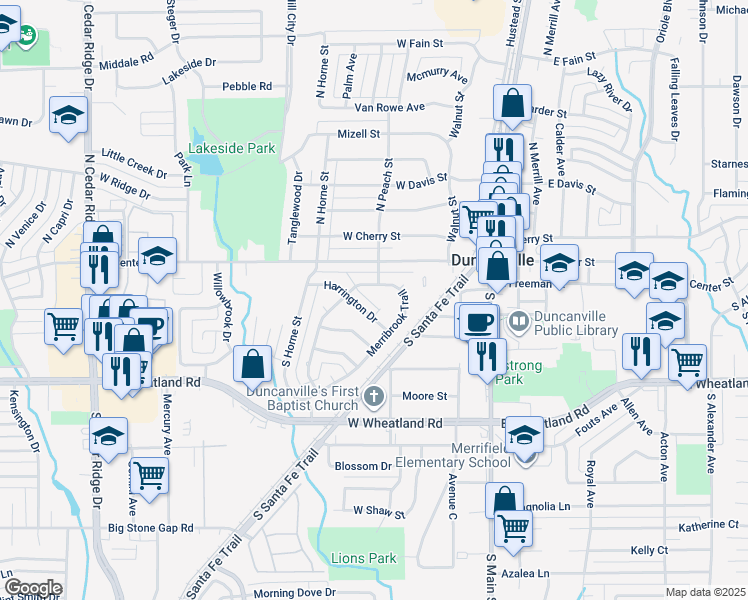 map of restaurants, bars, coffee shops, grocery stores, and more near 203 Harrington Circle in Duncanville