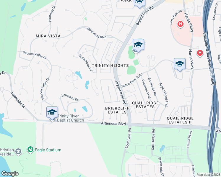 map of restaurants, bars, coffee shops, grocery stores, and more near 6905 Vista Ridge Court in Fort Worth
