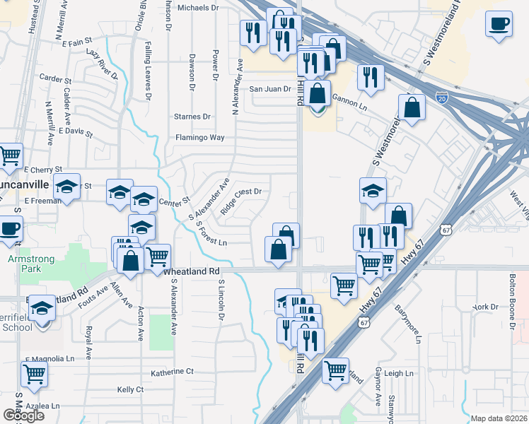 map of restaurants, bars, coffee shops, grocery stores, and more near 223 Cliffwood Drive in Duncanville