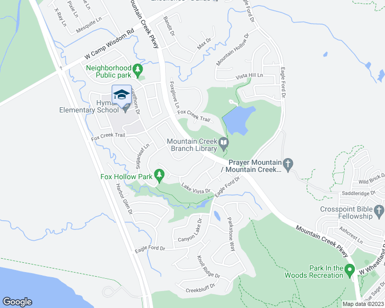 map of restaurants, bars, coffee shops, grocery stores, and more near 6071 Fox Point Trail in Dallas