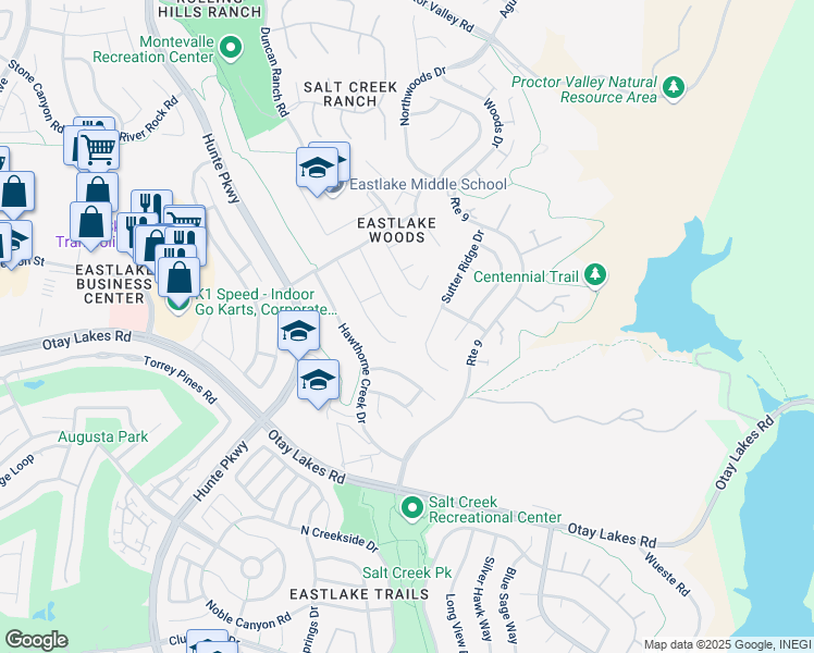 map of restaurants, bars, coffee shops, grocery stores, and more near 2799 Sutter Ridge Drive in Chula Vista