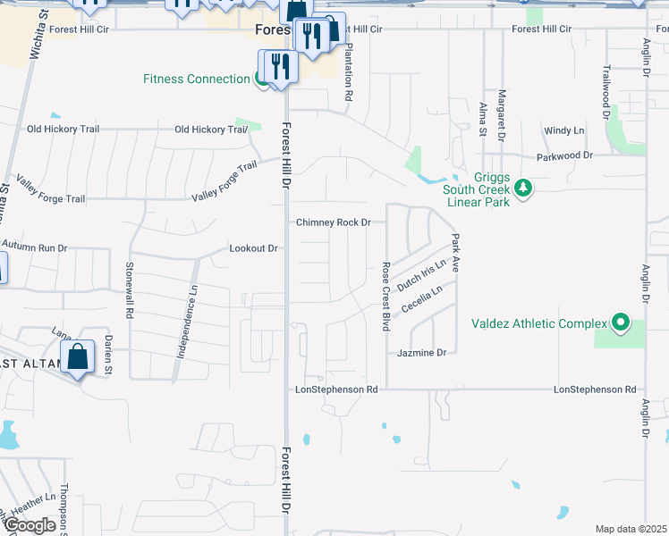 map of restaurants, bars, coffee shops, grocery stores, and more near 7333 Falmouth Drive in Forest Hill