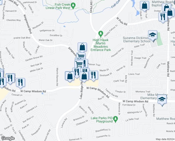 map of restaurants, bars, coffee shops, grocery stores, and more near 2371 Merlin Drive in Grand Prairie