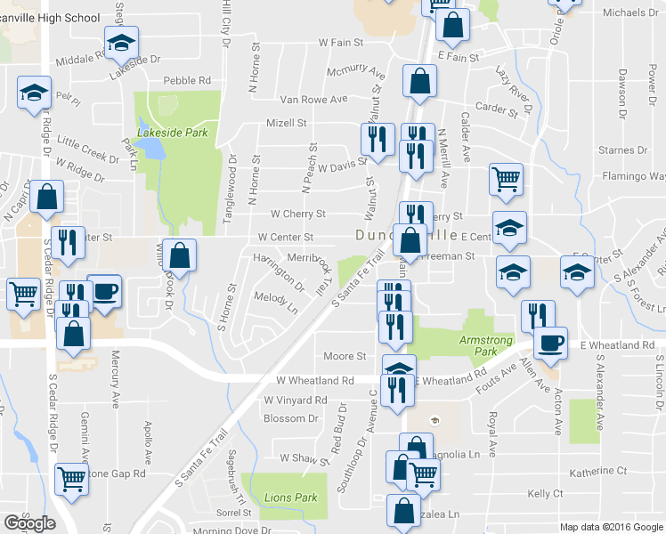 map of restaurants, bars, coffee shops, grocery stores, and more near 219 Merribrook Trail in Duncanville