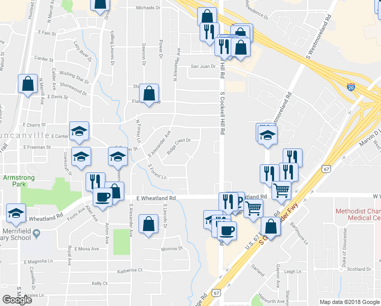 map of restaurants, bars, coffee shops, grocery stores, and more near 223 Cliffwood Drive in Duncanville