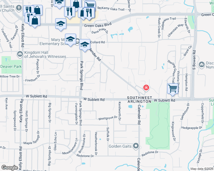 map of restaurants, bars, coffee shops, grocery stores, and more near 5903 Guildwood Drive in Arlington