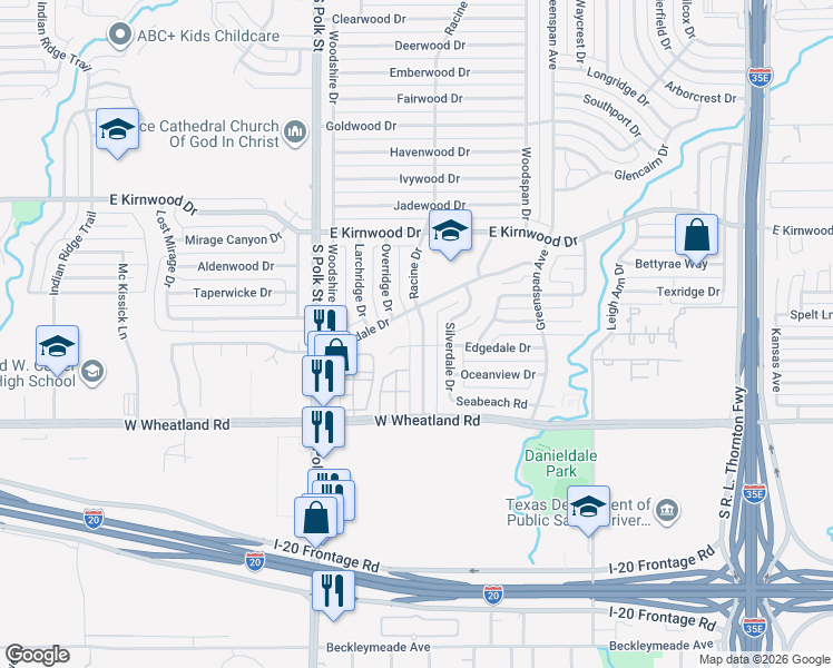 map of restaurants, bars, coffee shops, grocery stores, and more near 7926 Racine Drive in Dallas