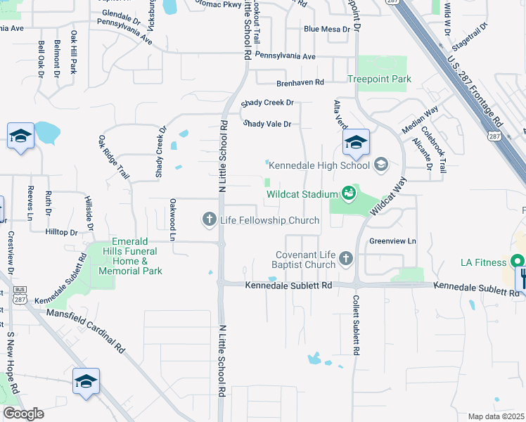 map of restaurants, bars, coffee shops, grocery stores, and more near 807 Warwick Ct in Kennedale