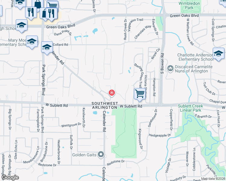 map of restaurants, bars, coffee shops, grocery stores, and more near 5721 Champion Court in Arlington