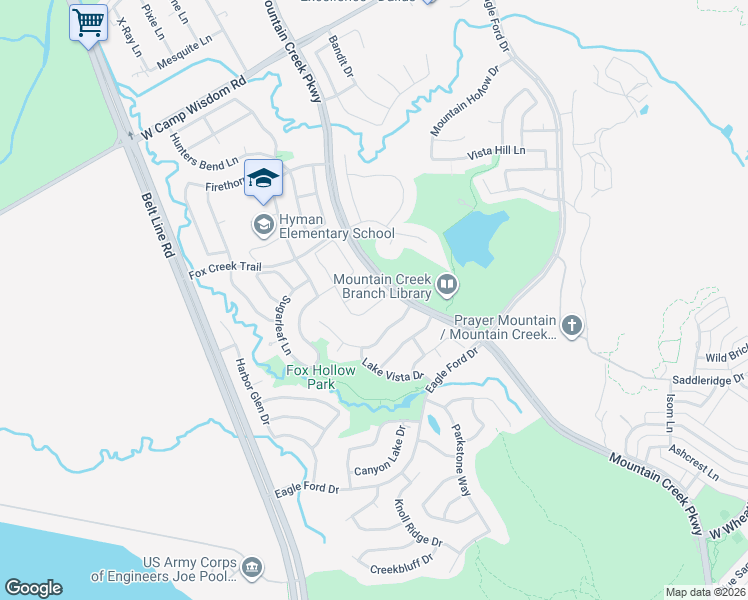 map of restaurants, bars, coffee shops, grocery stores, and more near 6062 Fox Point Trail in Dallas