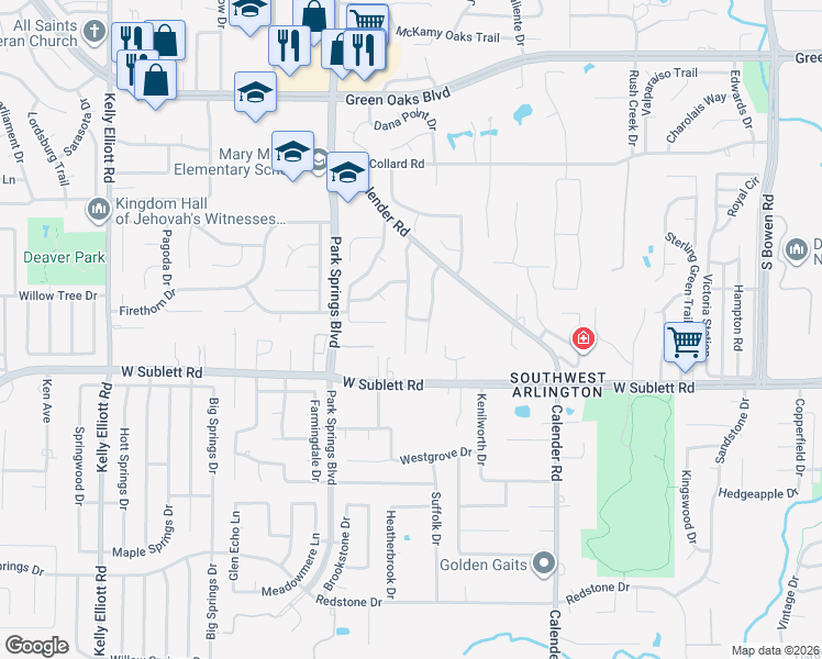 map of restaurants, bars, coffee shops, grocery stores, and more near 5903 Teal Ridge Drive in Arlington
