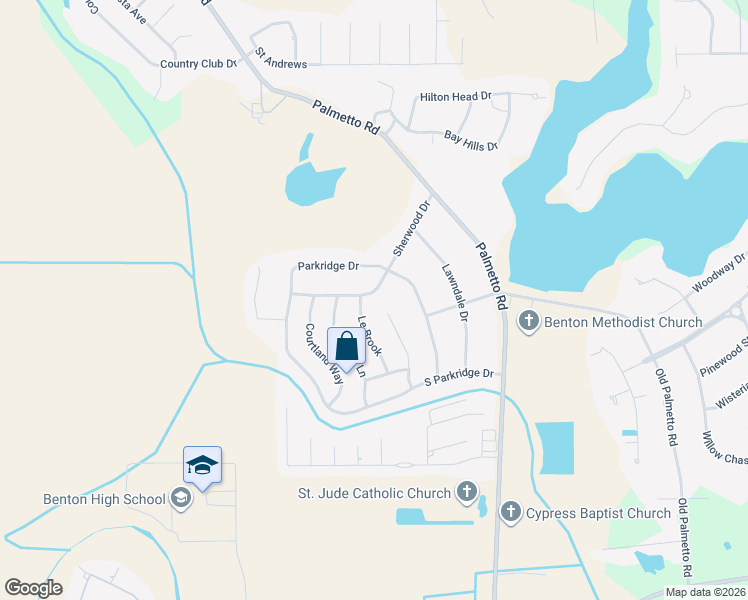 map of restaurants, bars, coffee shops, grocery stores, and more near 127 Sherwood Drive in Benton