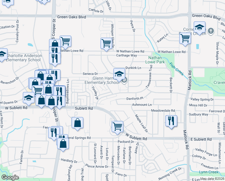 map of restaurants, bars, coffee shops, grocery stores, and more near 1000 Cheddar Court in Arlington