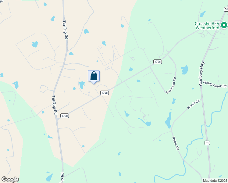 map of restaurants, bars, coffee shops, grocery stores, and more near 1119 Farm to Market Road 1708 in Weatherford