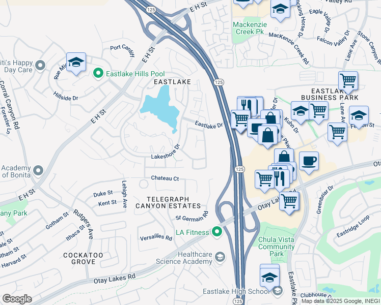 map of restaurants, bars, coffee shops, grocery stores, and more near 845 Southshore Drive in Chula Vista