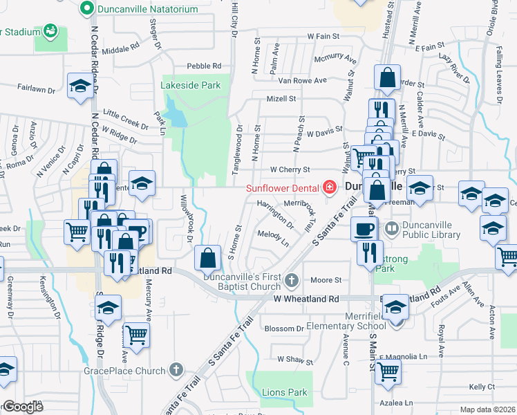 map of restaurants, bars, coffee shops, grocery stores, and more near 324 Harrington Drive in Duncanville