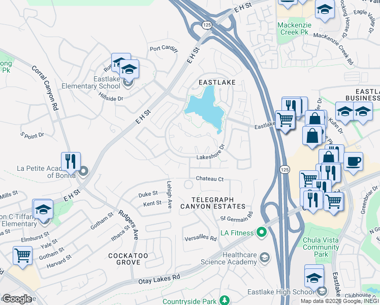 map of restaurants, bars, coffee shops, grocery stores, and more near 816 Creekwood Way in Chula Vista