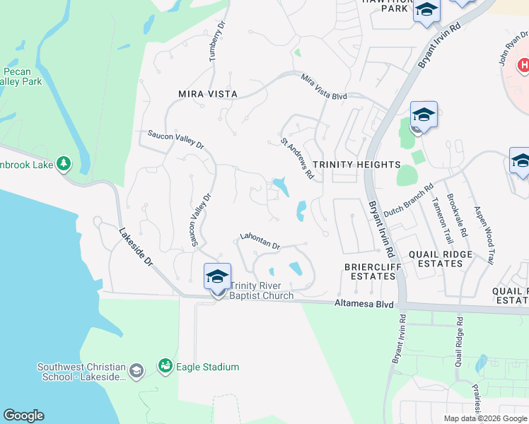 map of restaurants, bars, coffee shops, grocery stores, and more near 6725 Oak Hill Drive in Fort Worth