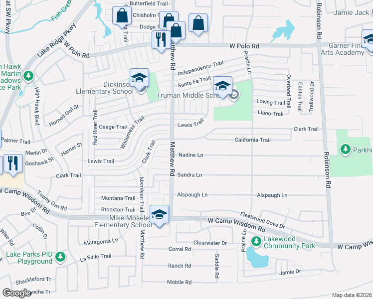 map of restaurants, bars, coffee shops, grocery stores, and more near 1602 Nadine Lane in Grand Prairie