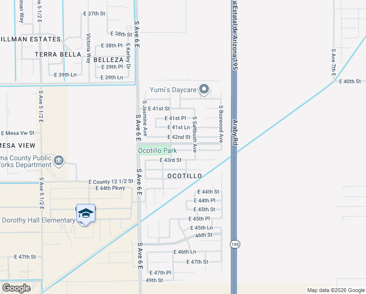 map of restaurants, bars, coffee shops, grocery stores, and more near 6223 East 42nd Lane in Yuma