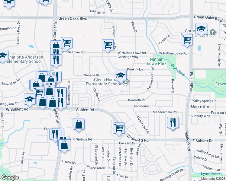 map of restaurants, bars, coffee shops, grocery stores, and more near 1017 Enfilar Lane in Arlington