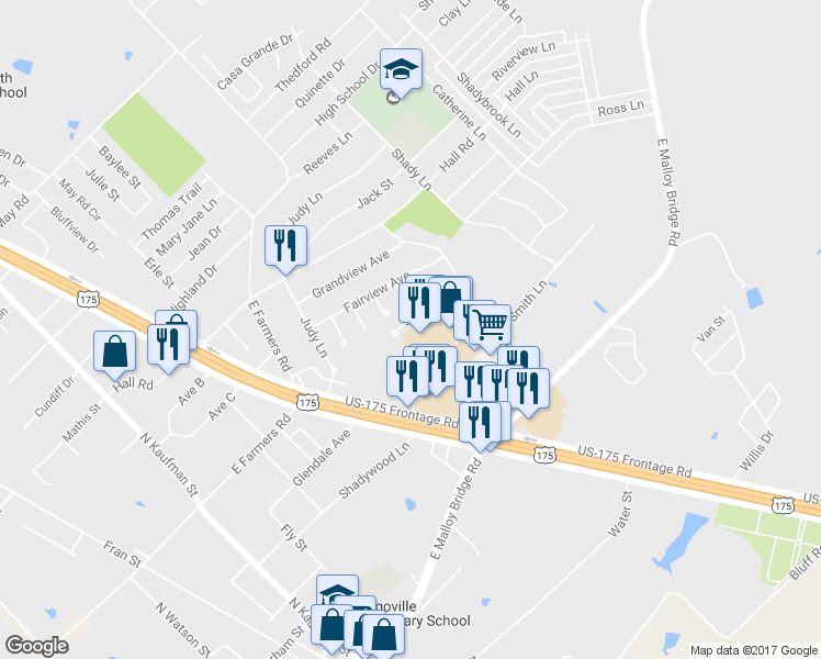 map of restaurants, bars, coffee shops, grocery stores, and more near 706 Stacie Ln in Seagoville