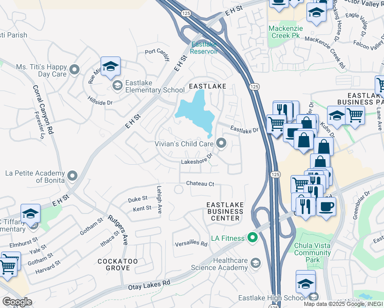 map of restaurants, bars, coffee shops, grocery stores, and more near 2067 Lakeridge Circle in Chula Vista