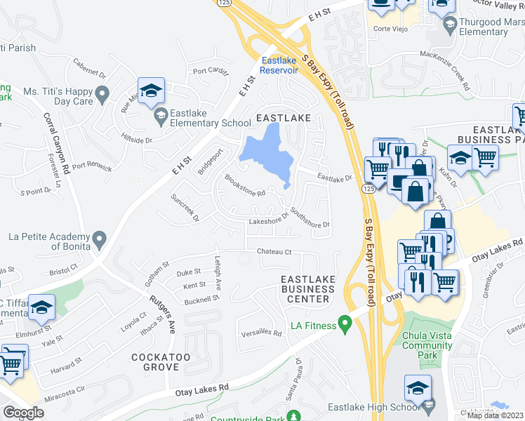 map of restaurants, bars, coffee shops, grocery stores, and more near 2067 Lakeridge Circle in Chula Vista