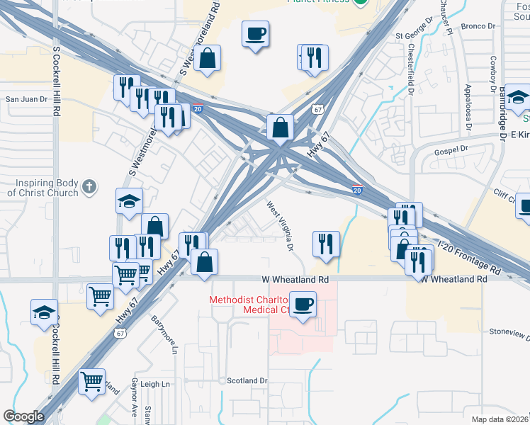 map of restaurants, bars, coffee shops, grocery stores, and more near 7878 Marvin D Love Freeway in Dallas