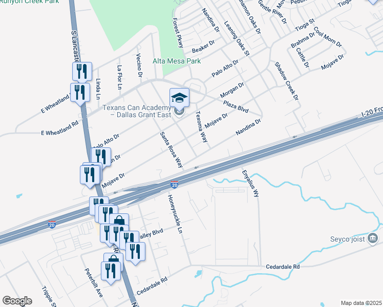 map of restaurants, bars, coffee shops, grocery stores, and more near 2919 Nandina Drive in Dallas