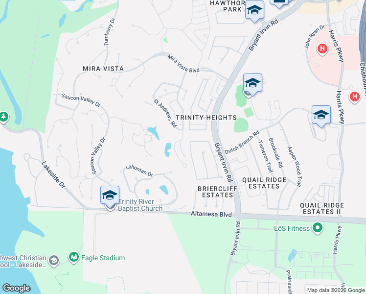 map of restaurants, bars, coffee shops, grocery stores, and more near 6816 Vista Ridge Drive West in Fort Worth