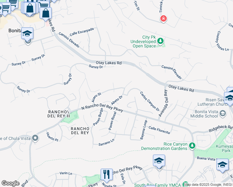 map of restaurants, bars, coffee shops, grocery stores, and more near 475 Acero Place in Chula Vista