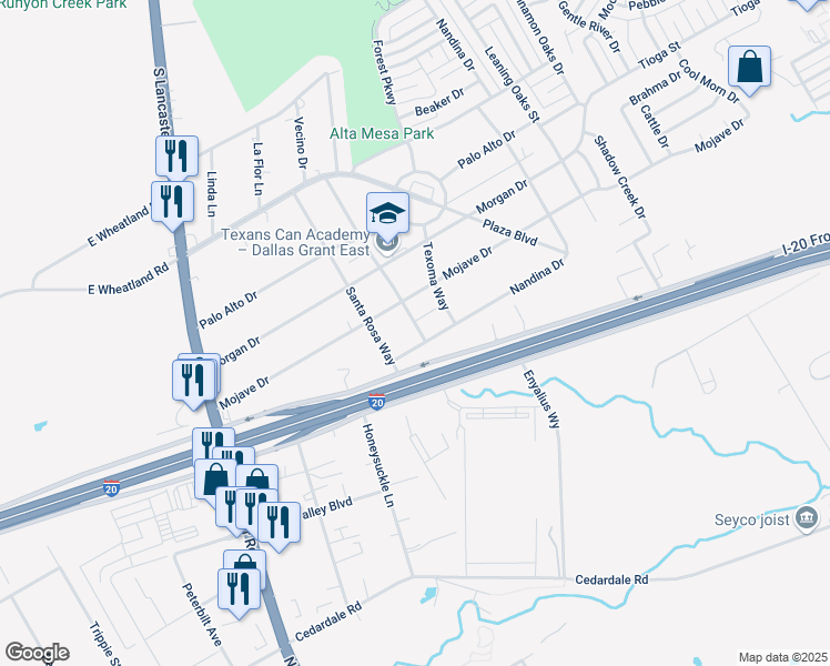map of restaurants, bars, coffee shops, grocery stores, and more near 2919 Nandina Drive in Dallas