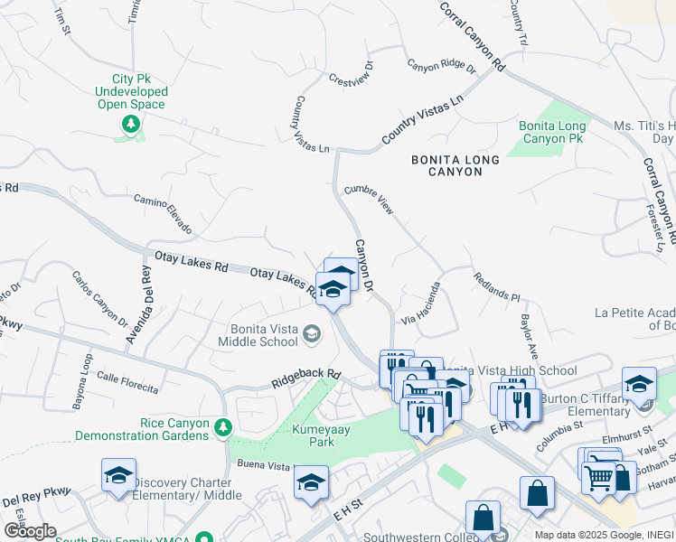 map of restaurants, bars, coffee shops, grocery stores, and more near 575 Otay Lakes Road in Chula Vista