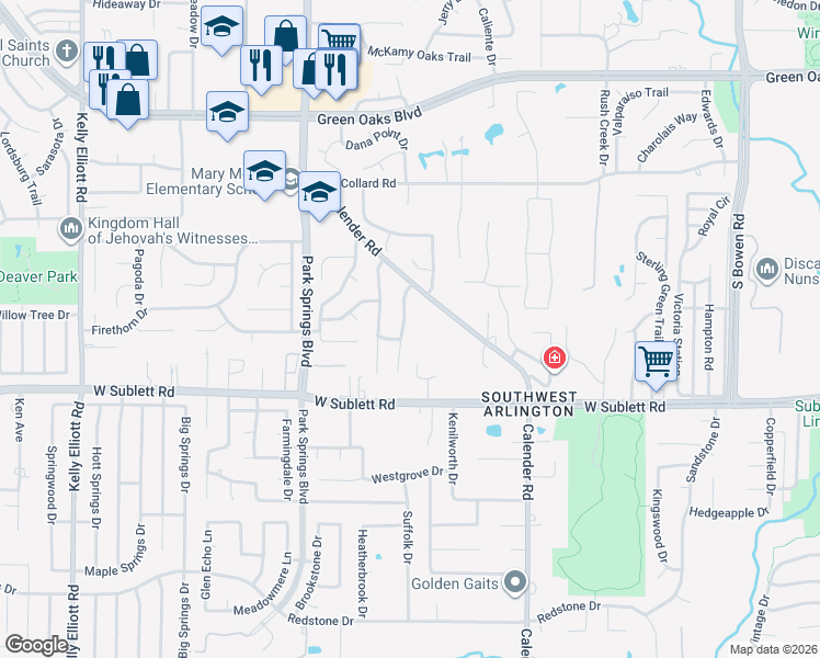 map of restaurants, bars, coffee shops, grocery stores, and more near 5903 Guildwood Drive in Arlington