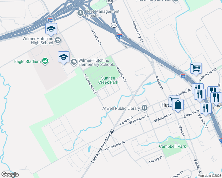 map of restaurants, bars, coffee shops, grocery stores, and more near 700 J J Lemmon Road in Hutchins