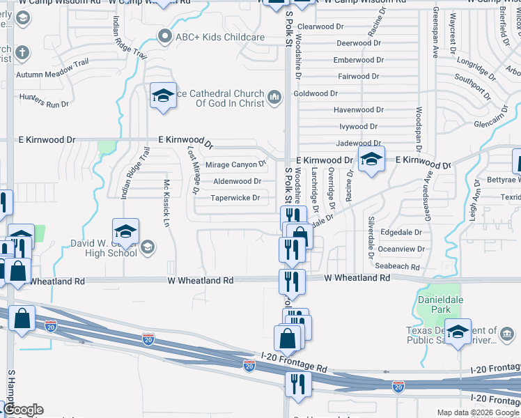 map of restaurants, bars, coffee shops, grocery stores, and more near 1215 Taperwicke Drive in Dallas