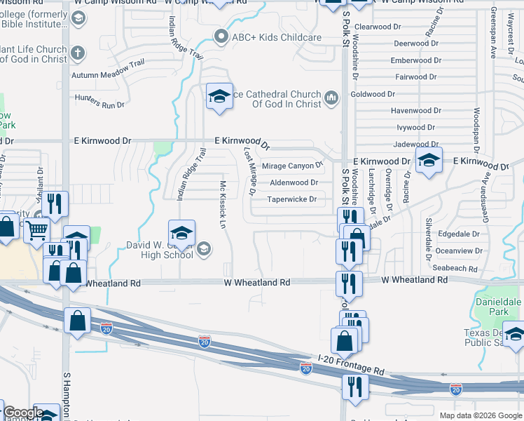 map of restaurants, bars, coffee shops, grocery stores, and more near 1415 Taperwicke Drive in Dallas