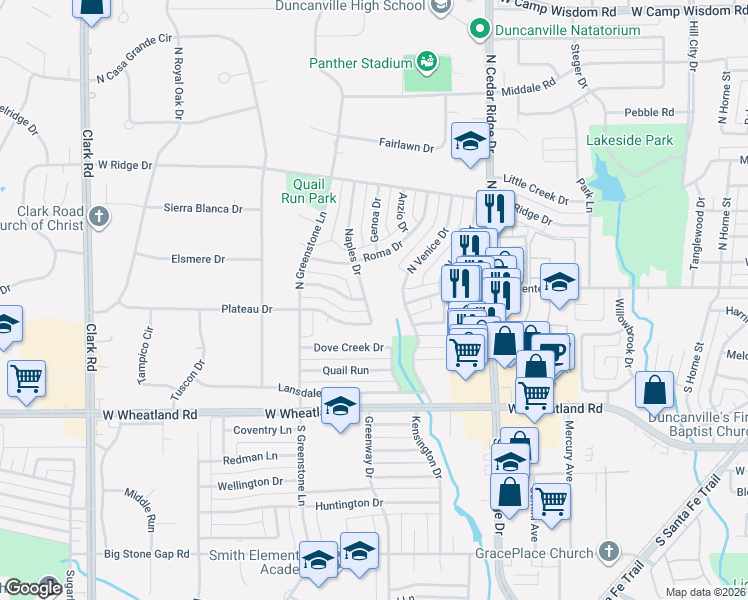 map of restaurants, bars, coffee shops, grocery stores, and more near 119 North Venice Drive in Duncanville