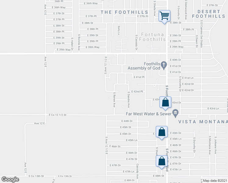 map of restaurants, bars, coffee shops, grocery stores, and more near 7901 East 42nd Place in Yuma